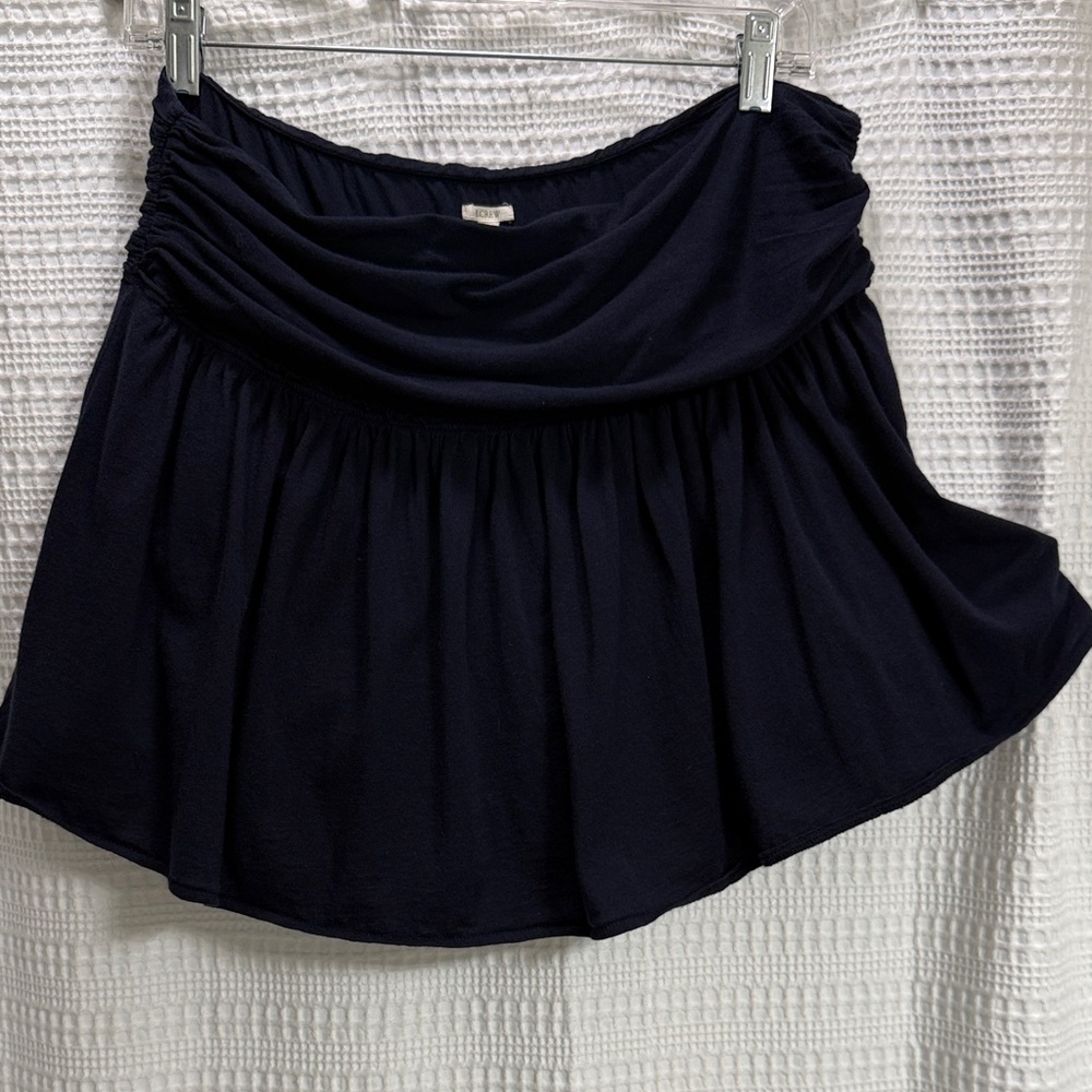 J. Crew Micro Mini T Shirt Skirt flowy ruched waist swingy Navy preppy SZ M